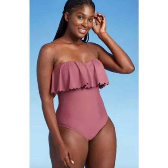 Kona Sol One Piece Ruffle Front Mauve Swimsuit Size XL - Picture 4 of 13